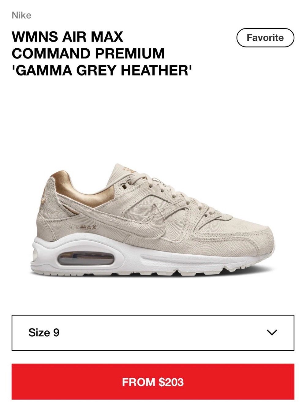 Nike WMNS Air Max Command Premium in Beige with Metallic Gold Accent